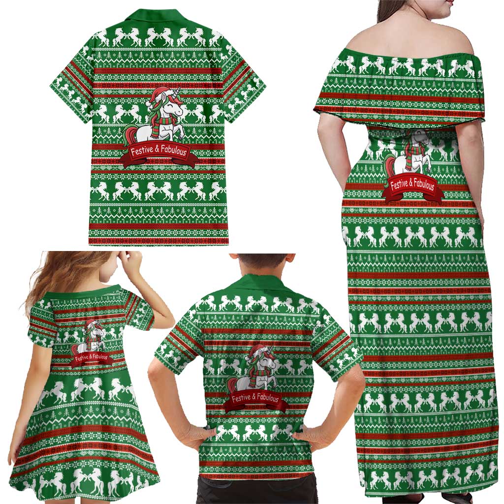 Unicorn Festive Fabulous Christmas Family Matching Off Shoulder Maxi Dress and Hawaiian Shirt Xmas Holiday Patterns - Wonder Print Shop
