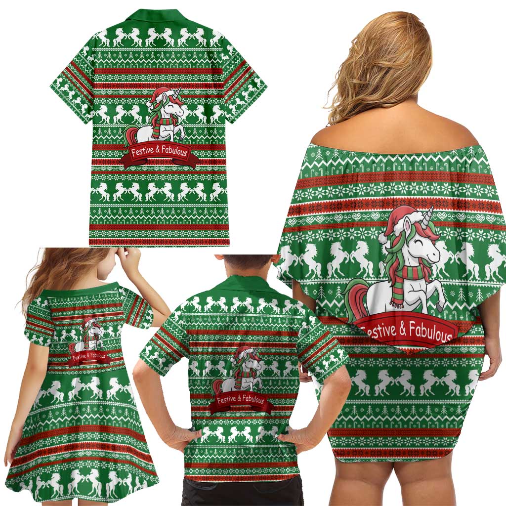 Unicorn Festive Fabulous Christmas Family Matching Off Shoulder Short Dress and Hawaiian Shirt Xmas Holiday Patterns - Wonder Print Shop