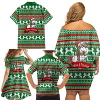 Unicorn Festive Fabulous Christmas Family Matching Off Shoulder Short Dress and Hawaiian Shirt Xmas Holiday Patterns - Wonder Print Shop