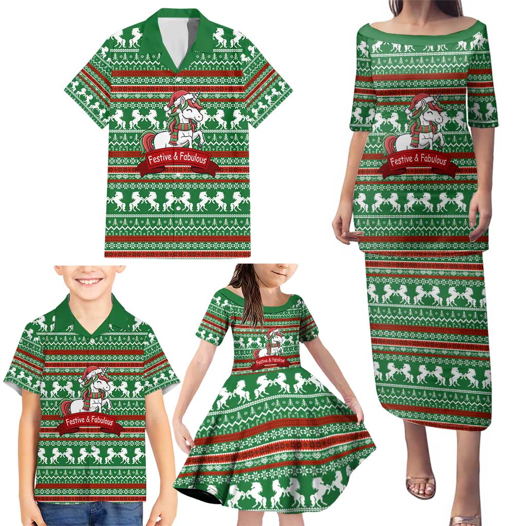 Unicorn Festive Fabulous Christmas Family Matching Puletasi and Hawaiian Shirt Xmas Holiday Patterns - Wonder Print Shop