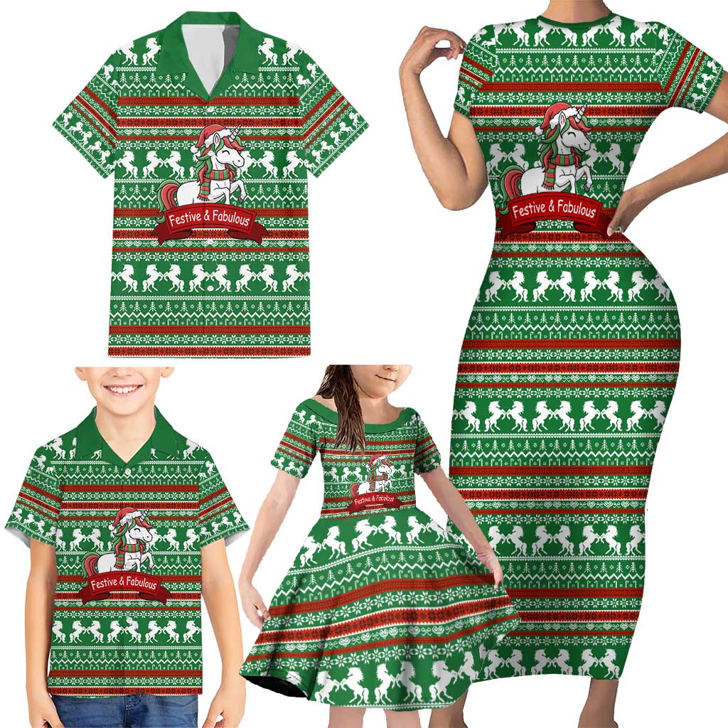 Unicorn Festive Fabulous Christmas Family Matching Short Sleeve Bodycon Dress and Hawaiian Shirt Xmas Holiday Patterns - Wonder Print Shop