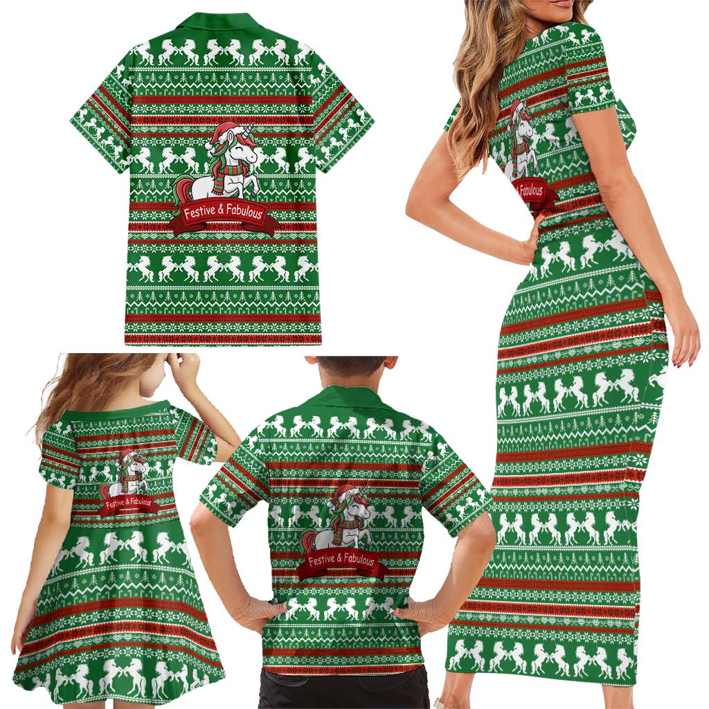 Unicorn Festive Fabulous Christmas Family Matching Short Sleeve Bodycon Dress and Hawaiian Shirt Xmas Holiday Patterns - Wonder Print Shop