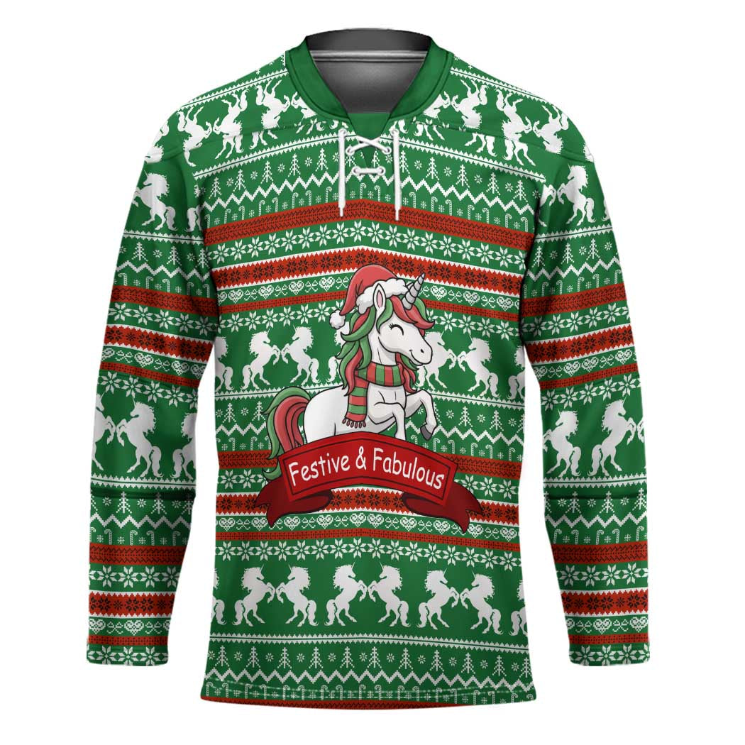 Unicorn Festive Fabulous Christmas Hockey Jersey Xmas Holiday Patterns - Wonder Print Shop