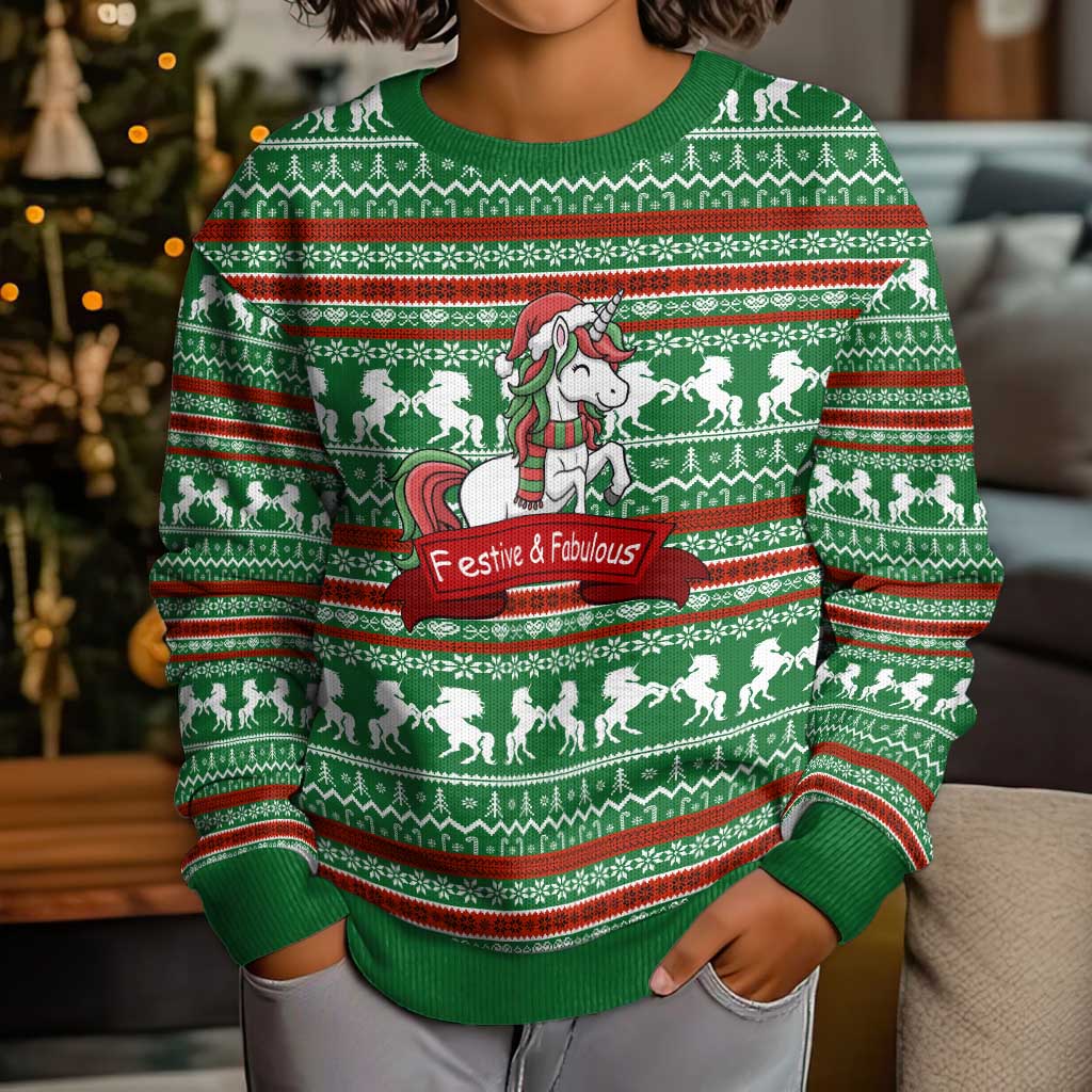 Unicorn Festive Fabulous Christmas Kid Ugly Christmas Sweater Xmas Holiday Patterns - Wonder Print Shop