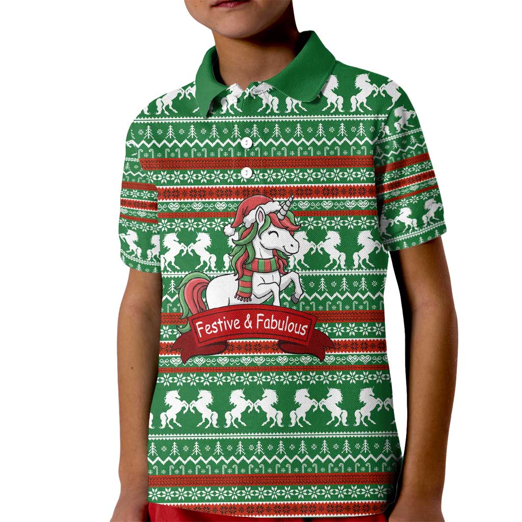 Unicorn Festive Fabulous Christmas Kid Polo Shirt Xmas Holiday Patterns - Wonder Print Shop