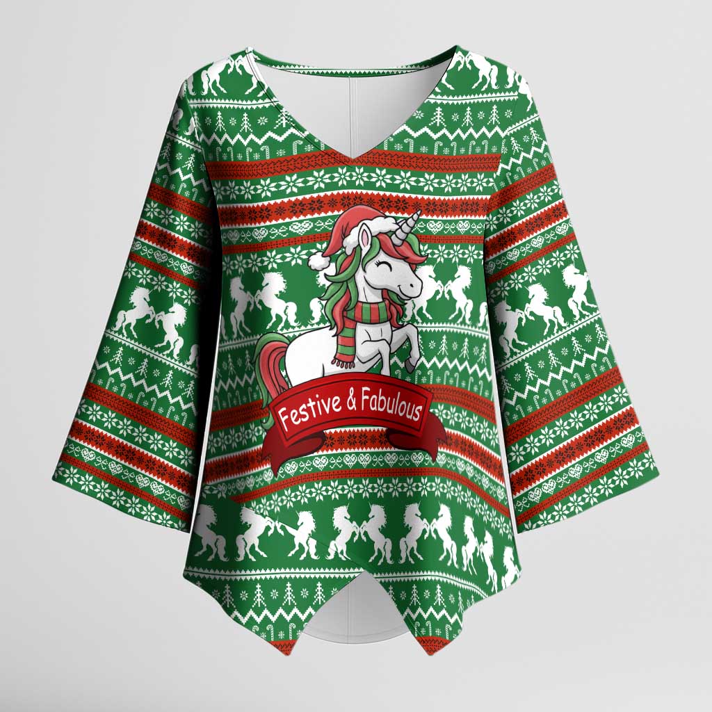 Unicorn Festive Fabulous Christmas Kimono Sleeve Blouse Xmas Holiday Patterns - Wonder Print Shop