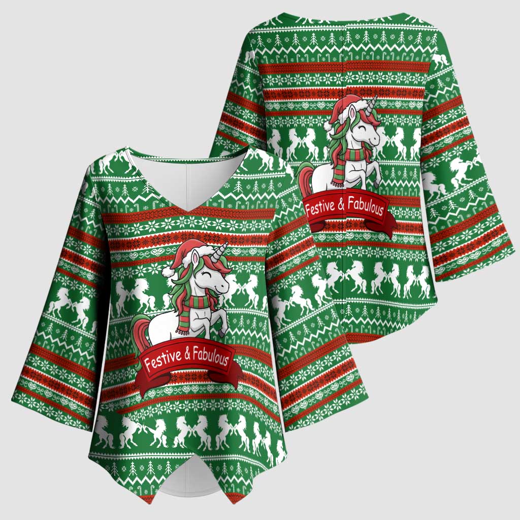 Unicorn Festive Fabulous Christmas Kimono Sleeve Blouse Xmas Holiday Patterns - Wonder Print Shop