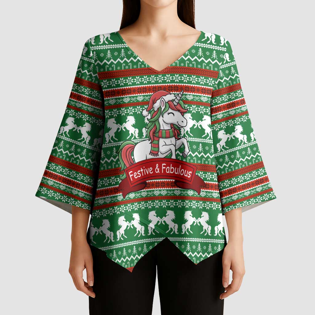 Unicorn Festive Fabulous Christmas Kimono Sleeve Blouse Xmas Holiday Patterns - Wonder Print Shop