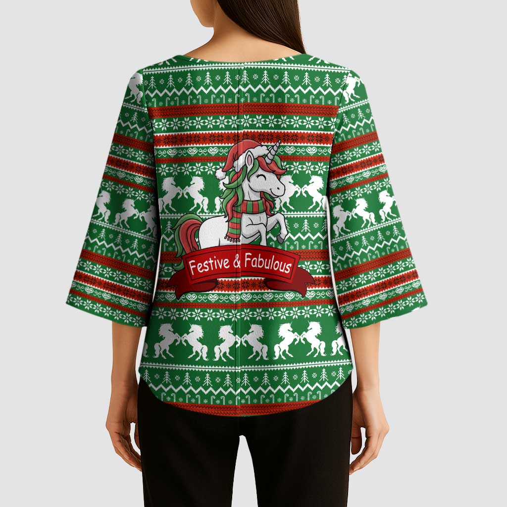 Unicorn Festive Fabulous Christmas Kimono Sleeve Blouse Xmas Holiday Patterns - Wonder Print Shop