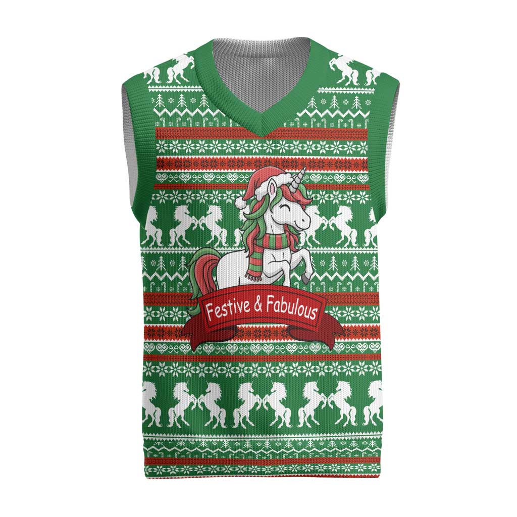 Unicorn Festive Fabulous Christmas Knitted V-Neck Vest Xmas Holiday Patterns - Wonder Print Shop