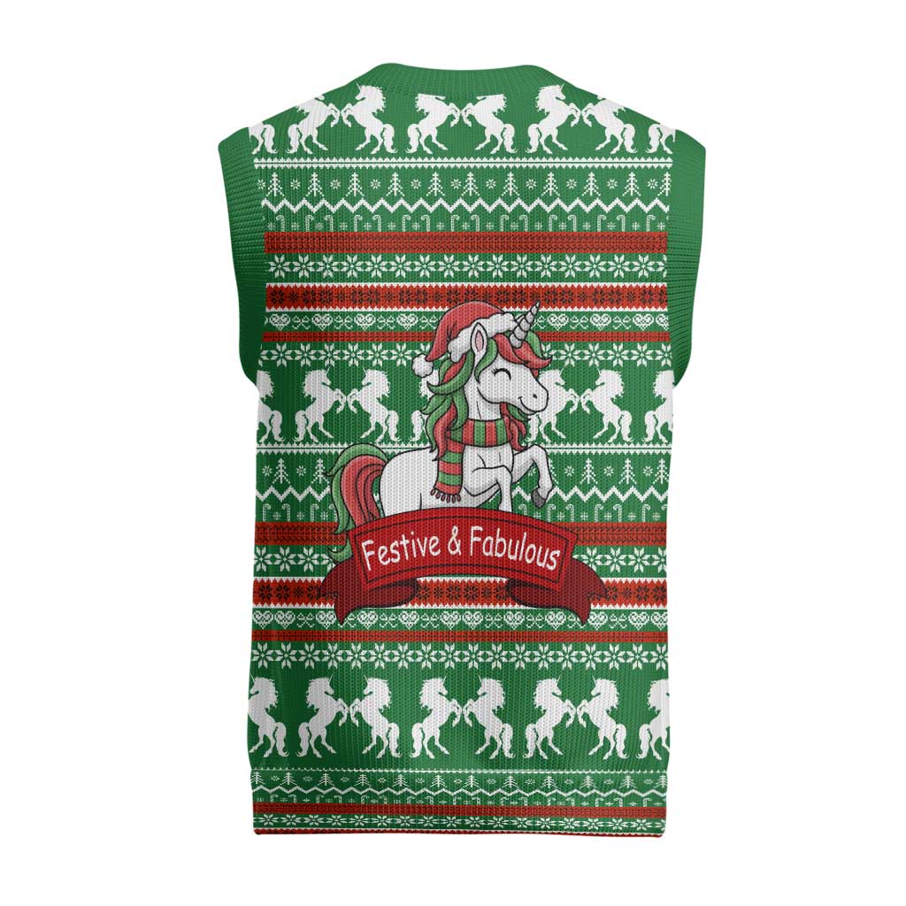 Unicorn Festive Fabulous Christmas Knitted V-Neck Vest Xmas Holiday Patterns - Wonder Print Shop
