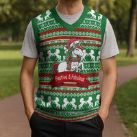 Unicorn Festive Fabulous Christmas Knitted V-Neck Vest Xmas Holiday Patterns - Wonder Print Shop