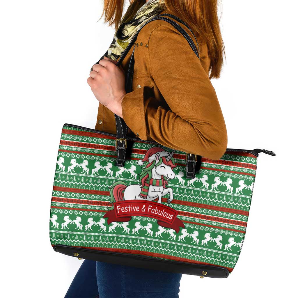 Unicorn Festive Fabulous Christmas Leather Tote Bag Xmas Holiday Patterns - Wonder Print Shop