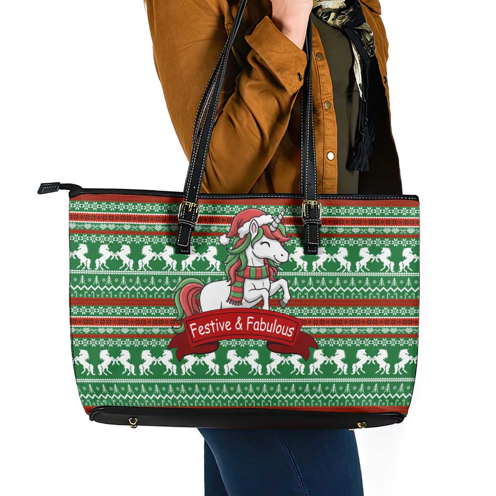 Unicorn Festive Fabulous Christmas Leather Tote Bag Xmas Holiday Patterns - Wonder Print Shop