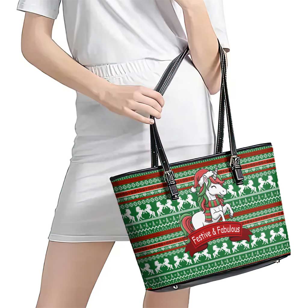 Unicorn Festive Fabulous Christmas Leather Tote Bag Xmas Holiday Patterns - Wonder Print Shop