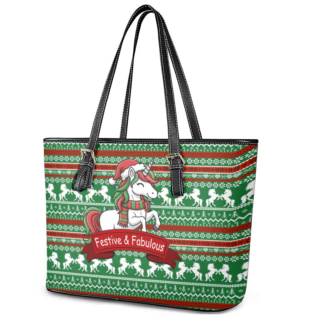 Unicorn Festive Fabulous Christmas Leather Tote Bag Xmas Holiday Patterns - Wonder Print Shop