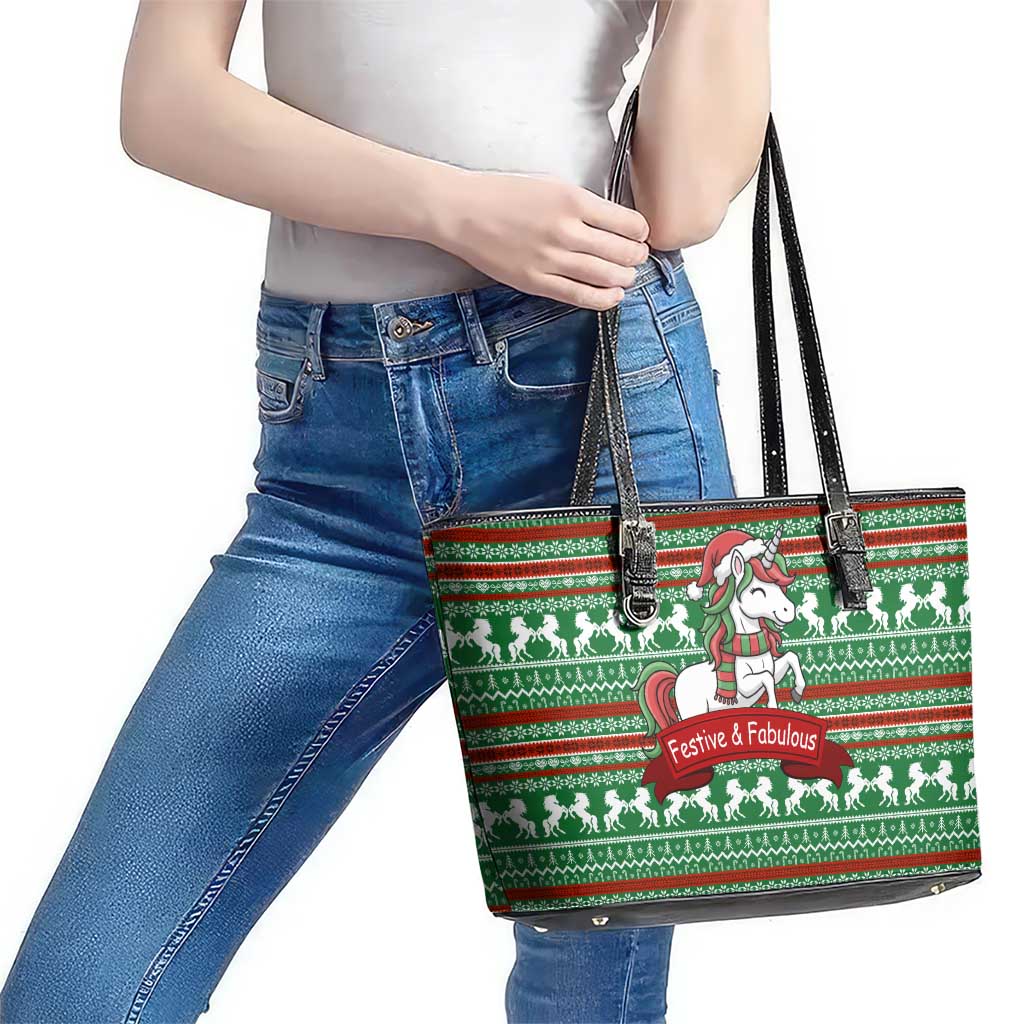 Unicorn Festive Fabulous Christmas Leather Tote Bag Xmas Holiday Patterns - Wonder Print Shop