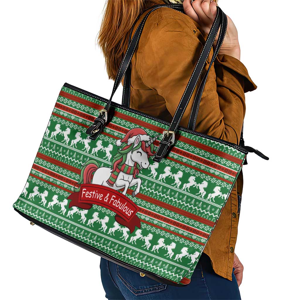 Unicorn Festive Fabulous Christmas Leather Tote Bag Xmas Holiday Patterns - Wonder Print Shop
