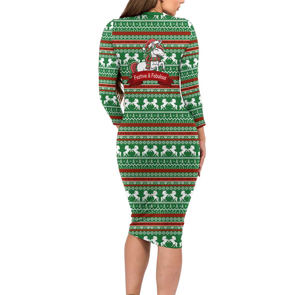 Unicorn Festive Fabulous Christmas Long Sleeve Bodycon Dress Xmas Holiday Patterns - Wonder Print Shop