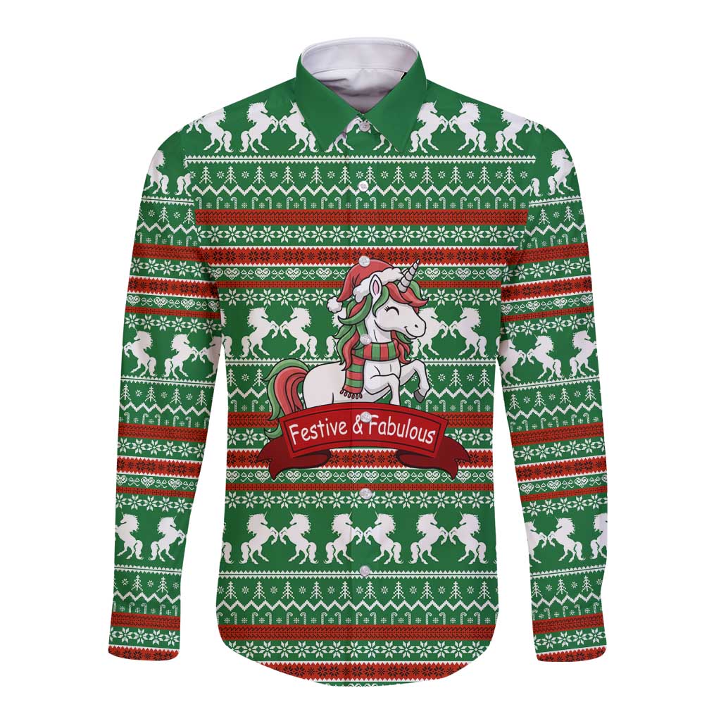 Unicorn Festive Fabulous Christmas Long Sleeve Button Shirt Xmas Holiday Patterns - Wonder Print Shop