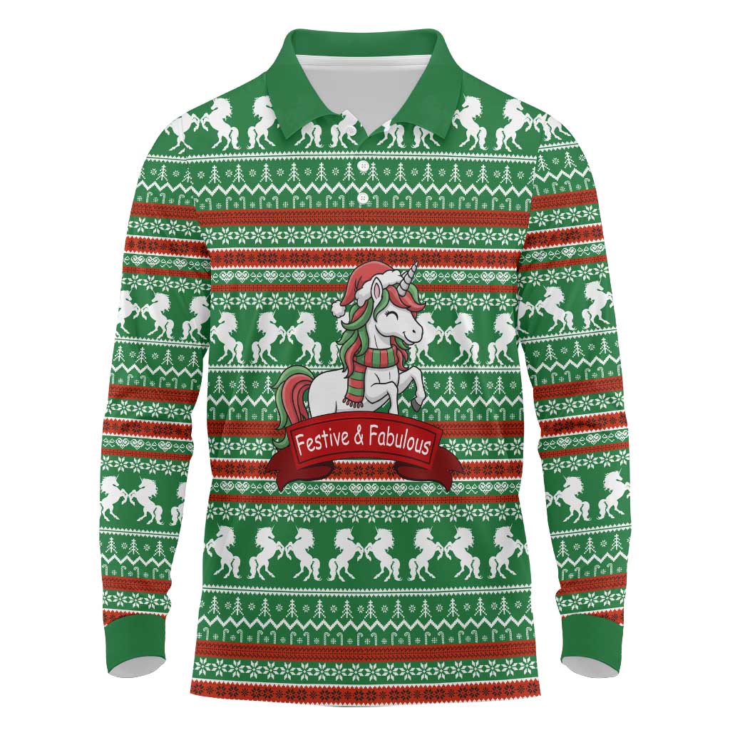 Unicorn Festive Fabulous Christmas Long Sleeve Polo Shirt Xmas Holiday Patterns - Wonder Print Shop