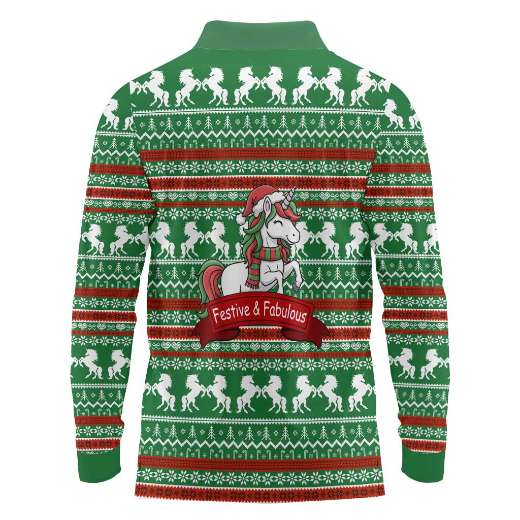 Unicorn Festive Fabulous Christmas Long Sleeve Polo Shirt Xmas Holiday Patterns - Wonder Print Shop