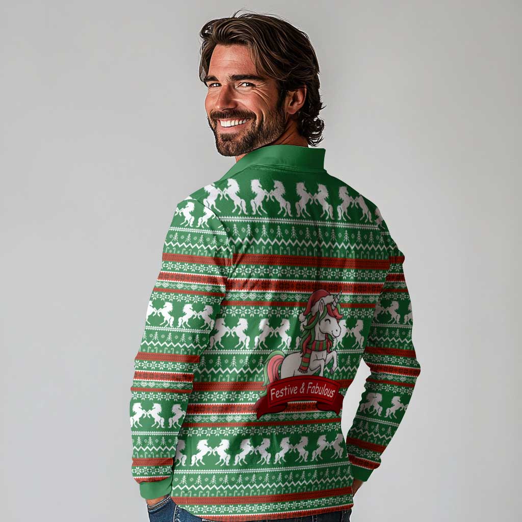 Unicorn Festive Fabulous Christmas Long Sleeve Polo Shirt Xmas Holiday Patterns - Wonder Print Shop