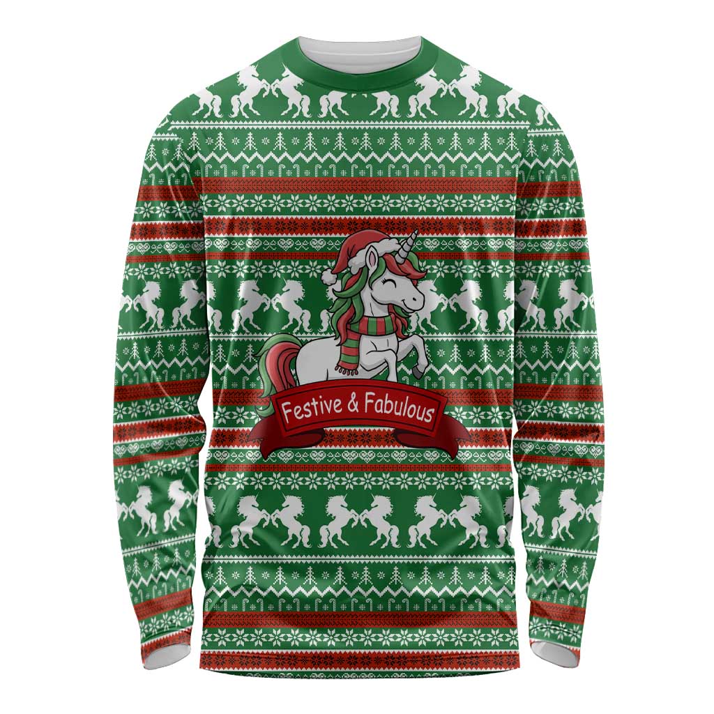 Unicorn Festive Fabulous Christmas Long Sleeve Shirt Xmas Holiday Patterns - Wonder Print Shop