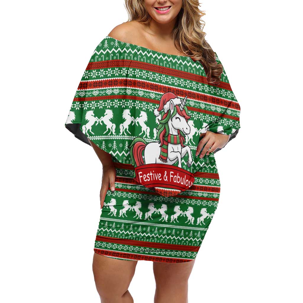 Unicorn Festive Fabulous Christmas Off Shoulder Short Dress Xmas Holiday Patterns - Wonder Print Shop