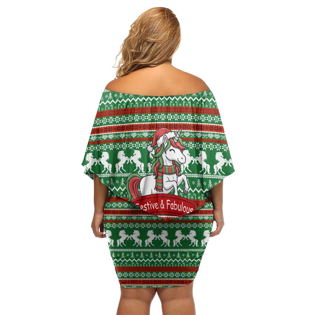 Unicorn Festive Fabulous Christmas Off Shoulder Short Dress Xmas Holiday Patterns - Wonder Print Shop