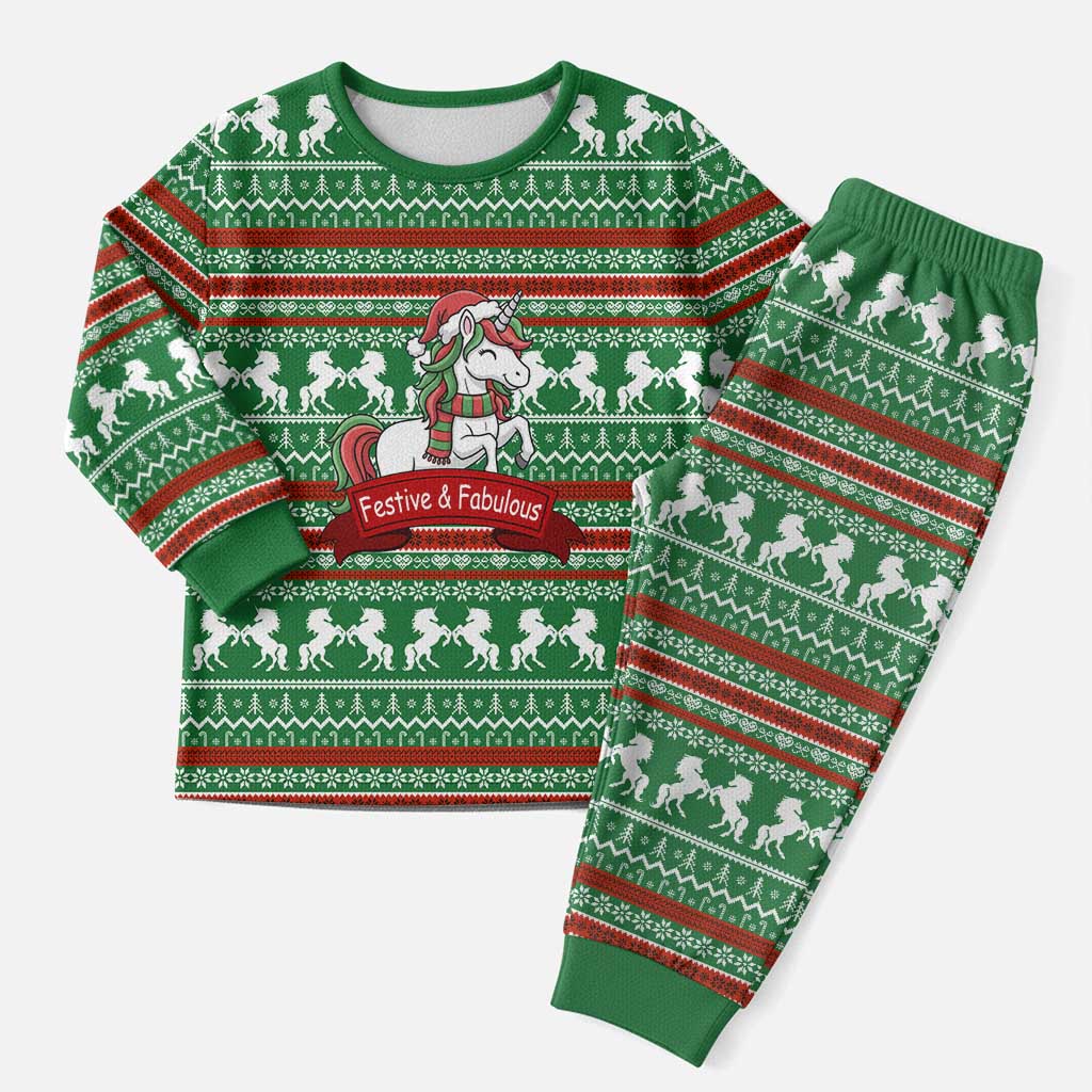 Unicorn Festive Fabulous Christmas Pajama Set Xmas Holiday Patterns - Wonder Print Shop