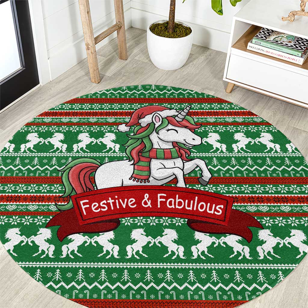 Unicorn Festive Fabulous Christmas Round Carpet Xmas Holiday Patterns - Wonder Print Shop