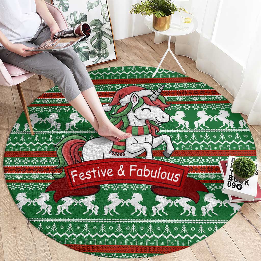 Unicorn Festive Fabulous Christmas Round Carpet Xmas Holiday Patterns - Wonder Print Shop
