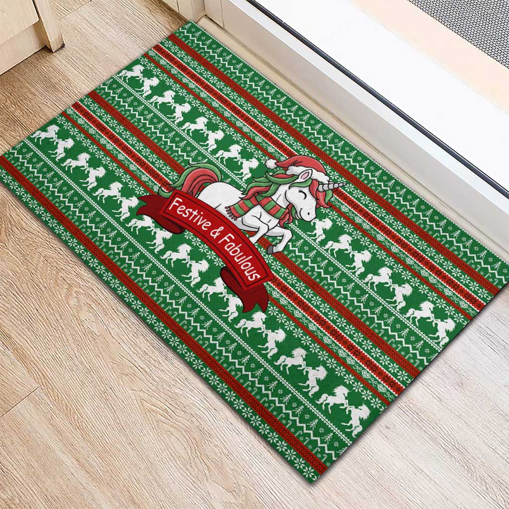 Unicorn Festive Fabulous Christmas Rubber Doormat Xmas Holiday Patterns - Wonder Print Shop