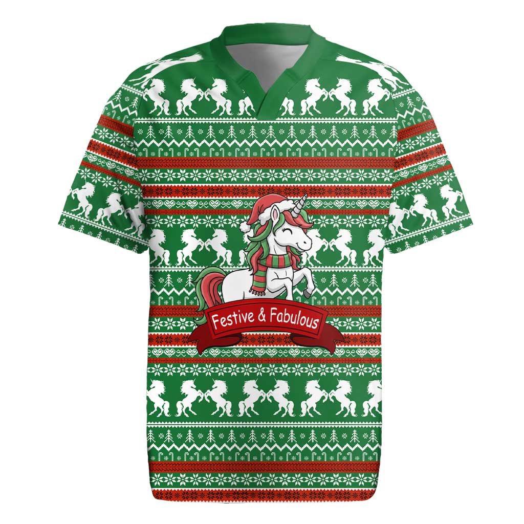 Unicorn Festive Fabulous Christmas Rugby Jersey Xmas Holiday Patterns - Wonder Print Shop
