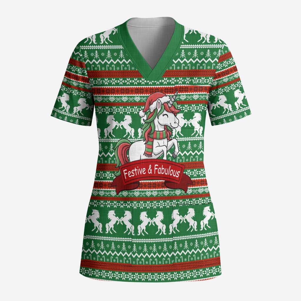 Unicorn Festive Fabulous Christmas Scrub Top Xmas Holiday Patterns - Wonder Print Shop