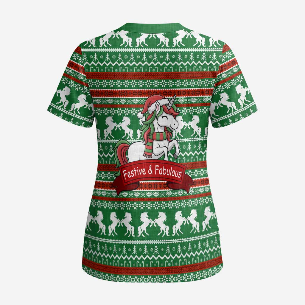 Unicorn Festive Fabulous Christmas Scrub Top Xmas Holiday Patterns - Wonder Print Shop