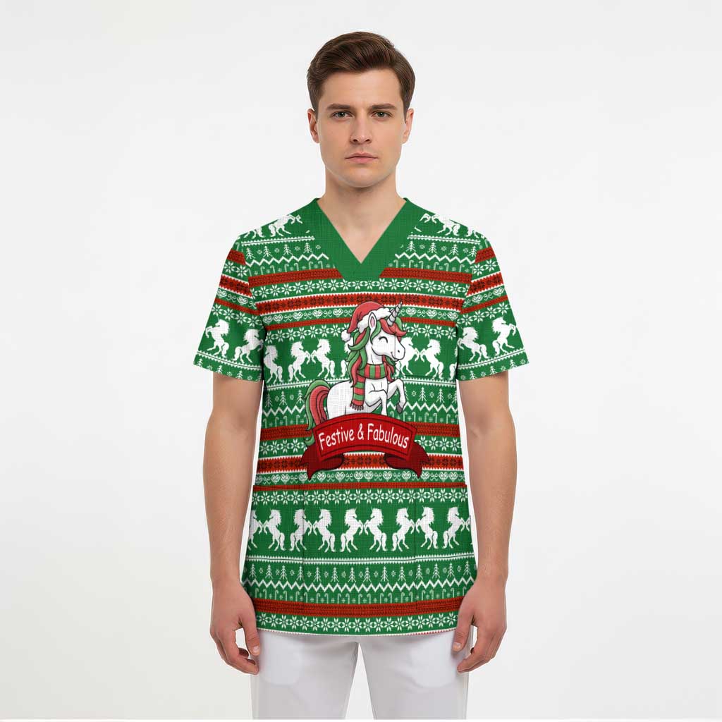 Unicorn Festive Fabulous Christmas Scrub Top Xmas Holiday Patterns - Wonder Print Shop