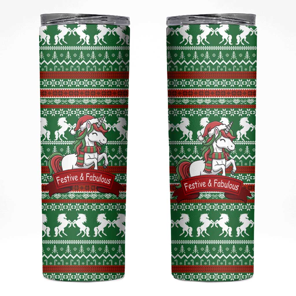 Unicorn Festive Fabulous Christmas Skinny Tumbler Xmas Holiday Patterns - Wonder Print Shop
