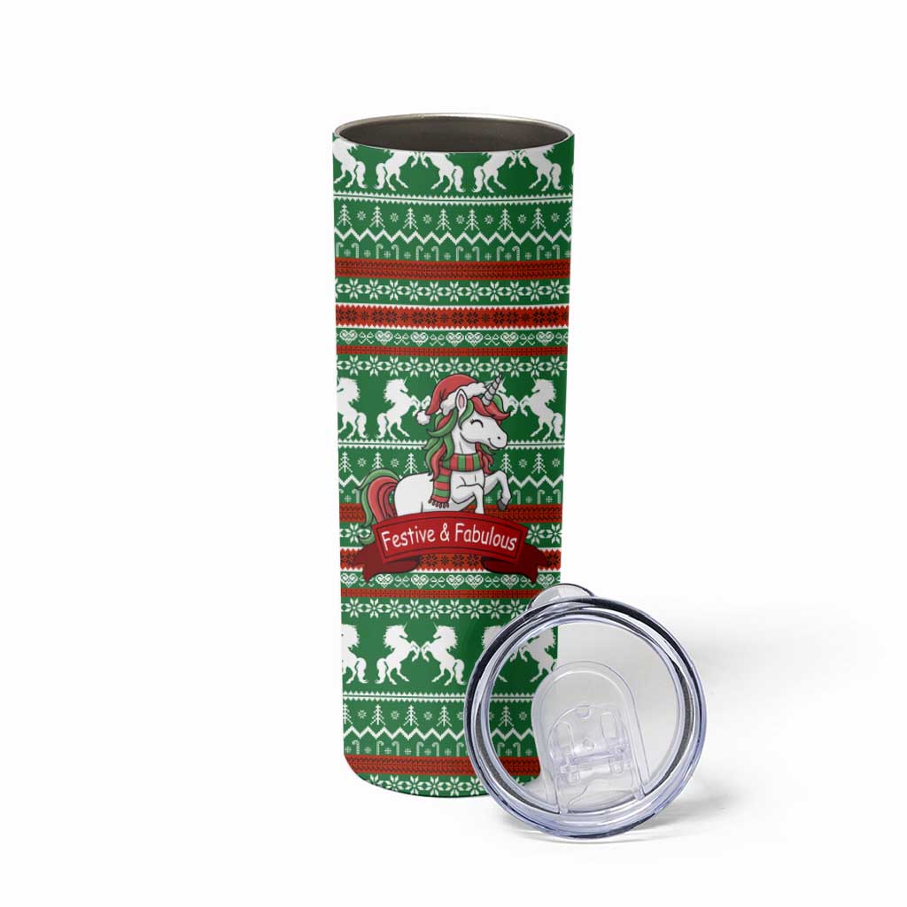 Unicorn Festive Fabulous Christmas Skinny Tumbler Xmas Holiday Patterns - Wonder Print Shop