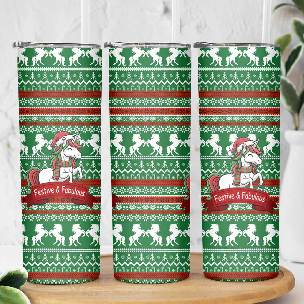 Unicorn Festive Fabulous Christmas Skinny Tumbler Xmas Holiday Patterns - Wonder Print Shop