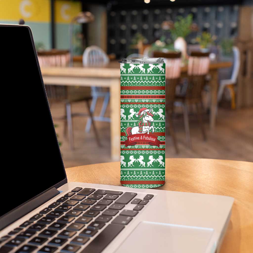 Unicorn Festive Fabulous Christmas Skinny Tumbler Xmas Holiday Patterns - Wonder Print Shop