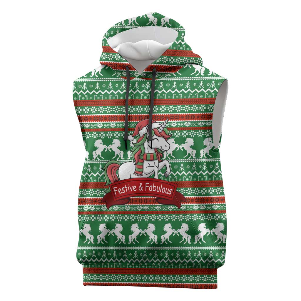 Unicorn Festive Fabulous Christmas Sleeveless Hoodie Xmas Holiday Patterns - Wonder Print Shop