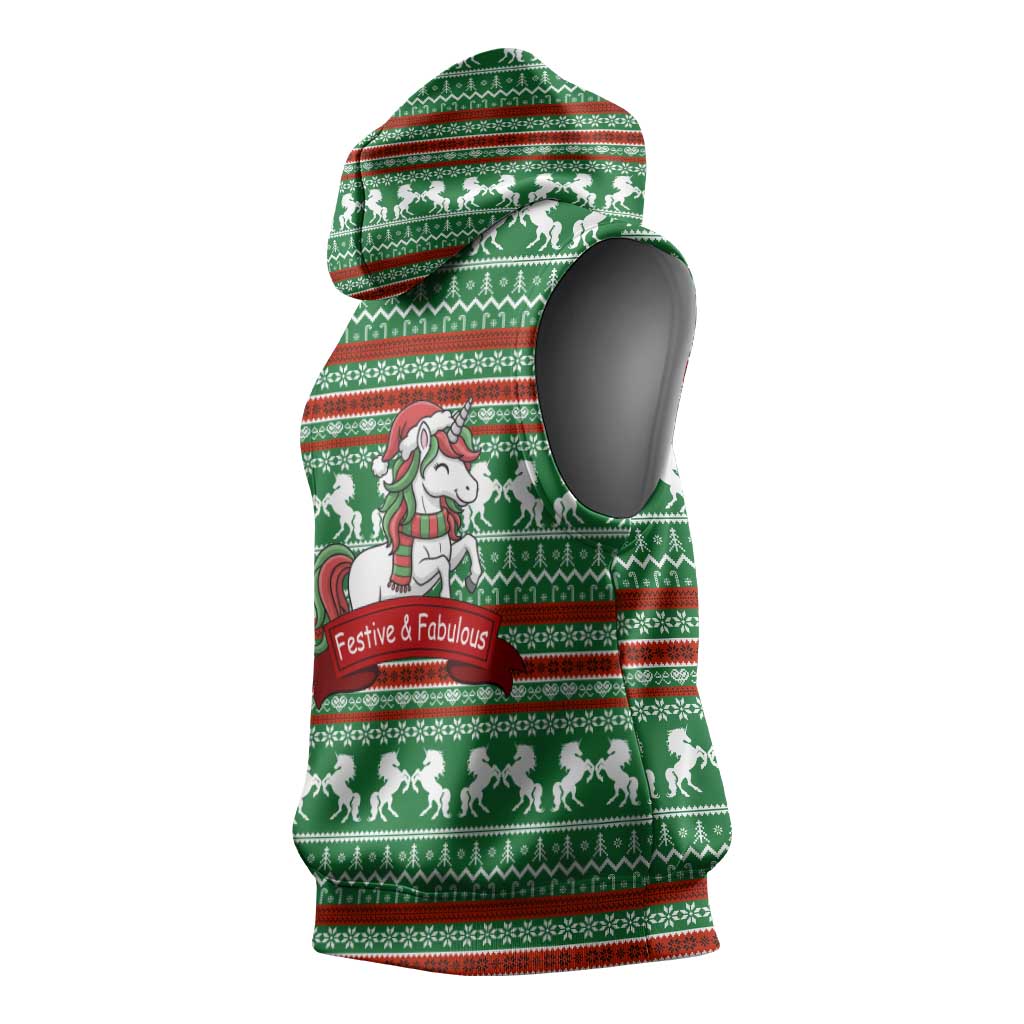 Unicorn Festive Fabulous Christmas Sleeveless Hoodie Xmas Holiday Patterns - Wonder Print Shop