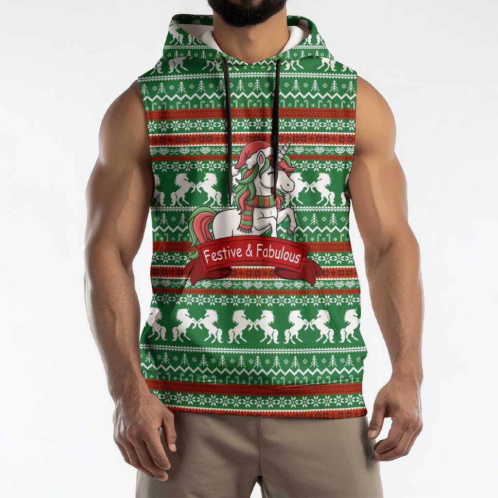 Unicorn Festive Fabulous Christmas Sleeveless Hoodie Xmas Holiday Patterns - Wonder Print Shop
