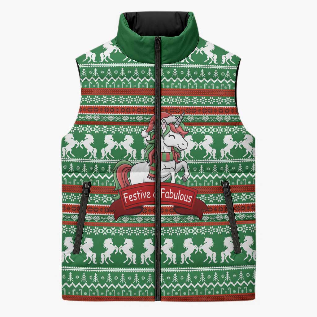 Unicorn Festive Fabulous Christmas Sleeveless Puffer Jacket Xmas Holiday Patterns - Wonder Print Shop