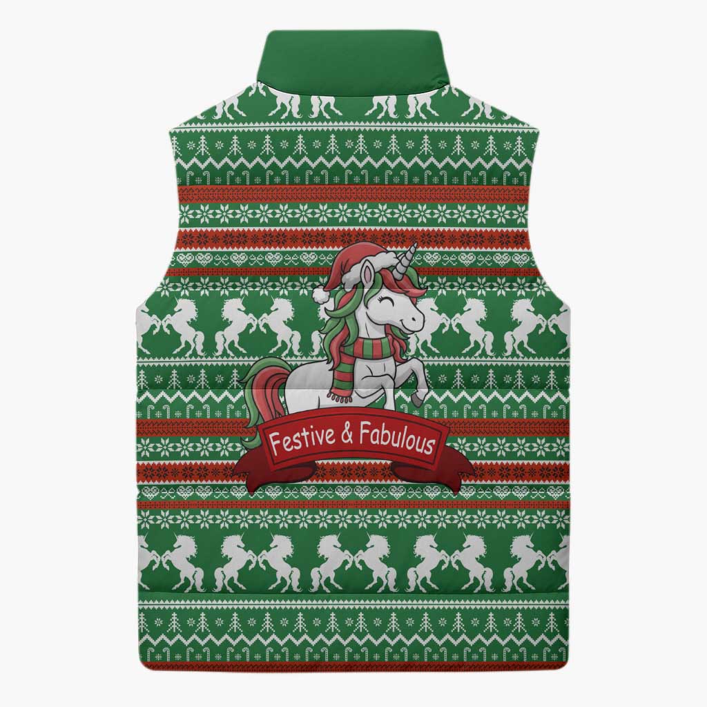 Unicorn Festive Fabulous Christmas Sleeveless Puffer Jacket Xmas Holiday Patterns - Wonder Print Shop