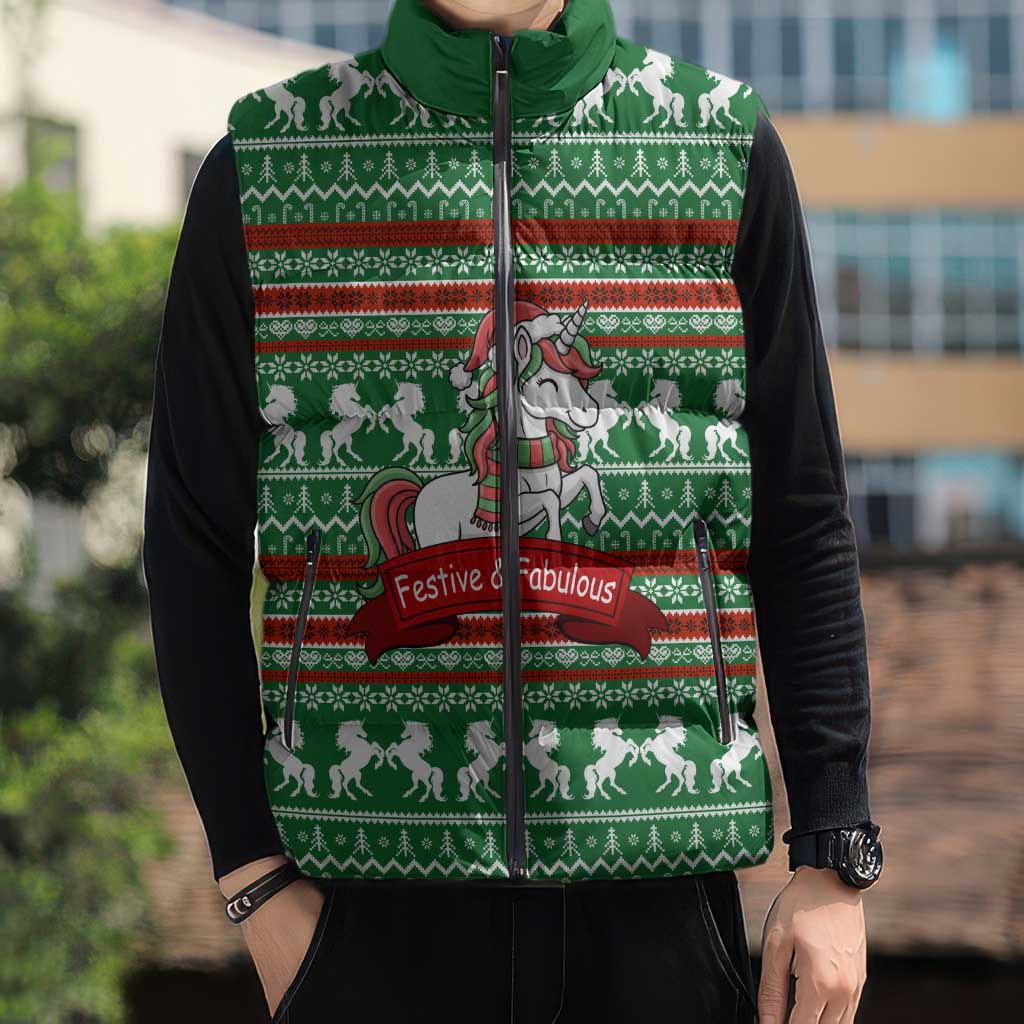 Unicorn Festive Fabulous Christmas Sleeveless Puffer Jacket Xmas Holiday Patterns - Wonder Print Shop