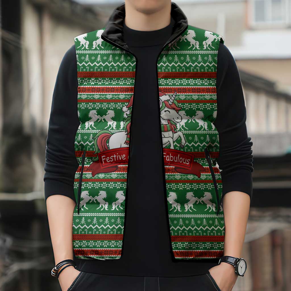 Unicorn Festive Fabulous Christmas Sleeveless Puffer Jacket Xmas Holiday Patterns - Wonder Print Shop
