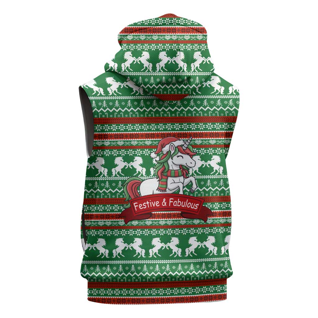 Unicorn Festive Fabulous Christmas Sleeveless Zip Hoodie Xmas Holiday Patterns - Wonder Print Shop